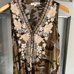 Embroidered & Flowy Camo Tank